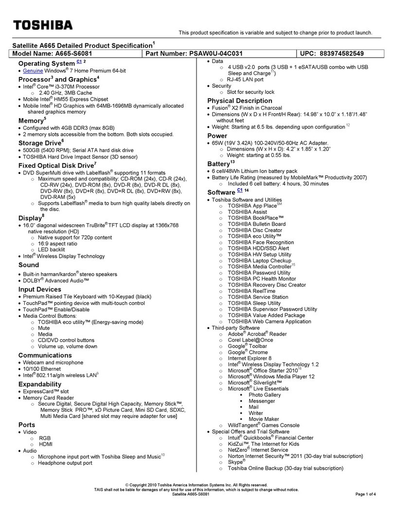 Toshiba A665-S6081 User manual