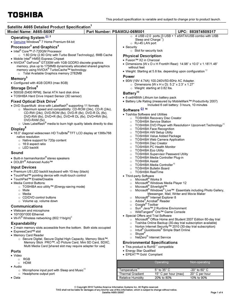 Toshiba A665-S6067 User manual