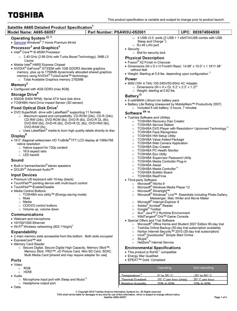 Toshiba A665-S6057 User manual