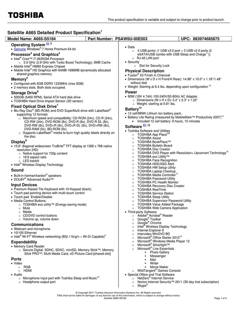 Toshiba Satellite A665-S5184 User manual