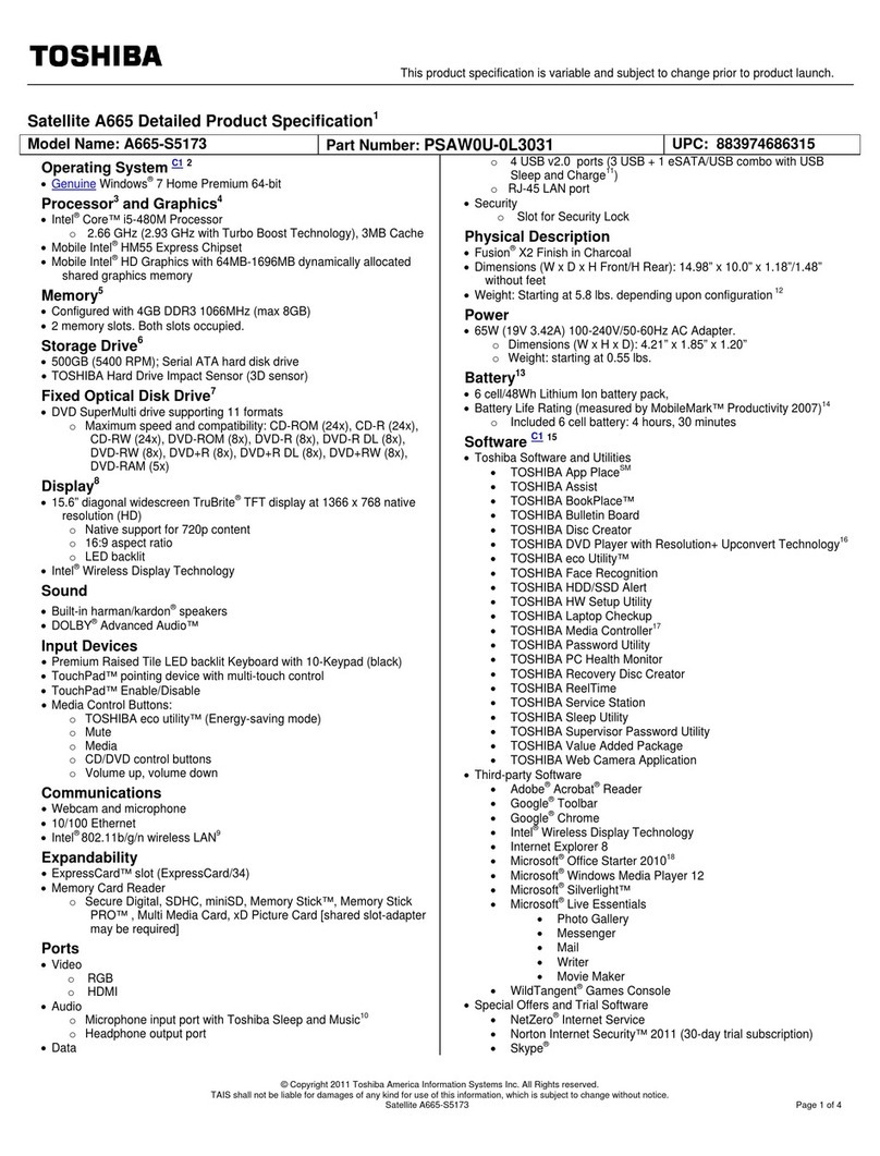 Toshiba A665-S5173 User manual