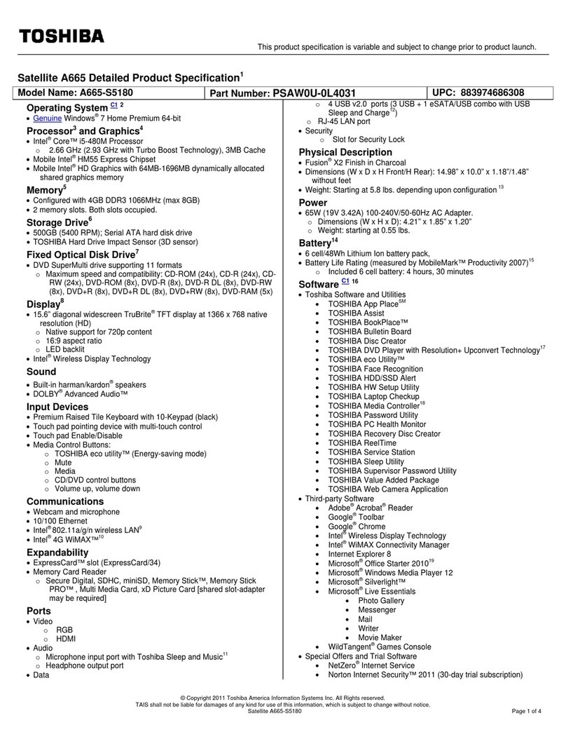 Toshiba A665-S5180 User manual