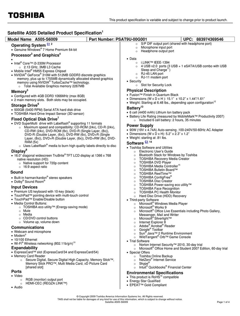 Toshiba A505-S6009 User manual