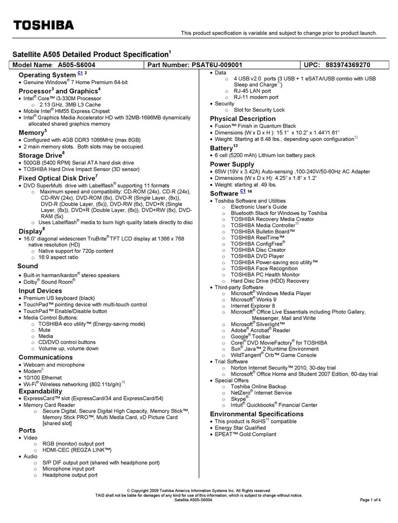 Toshiba A505-S6004 User manual
