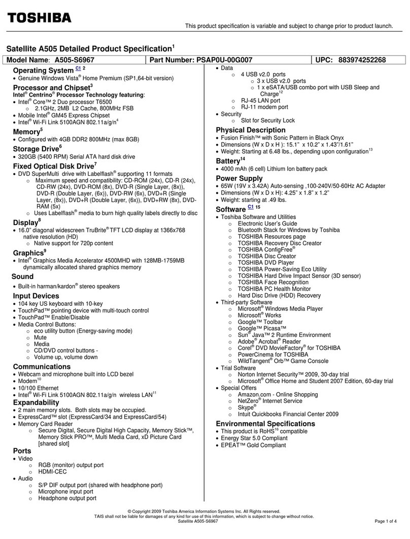 Toshiba Satellite A505-S5993 User manual