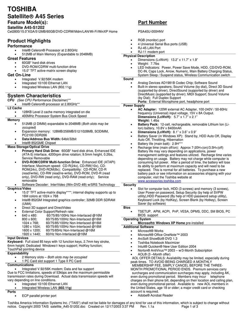 Toshiba A45-S1202 User manual