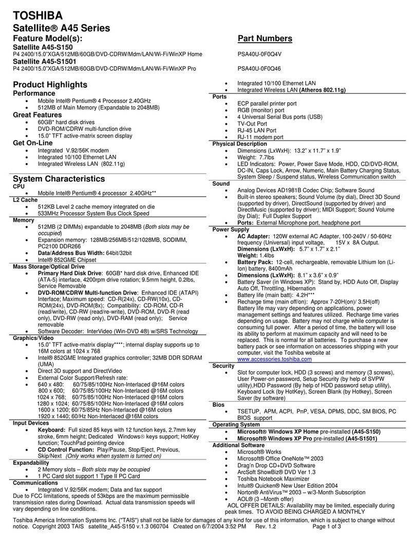 Toshiba A45-S150 User manual