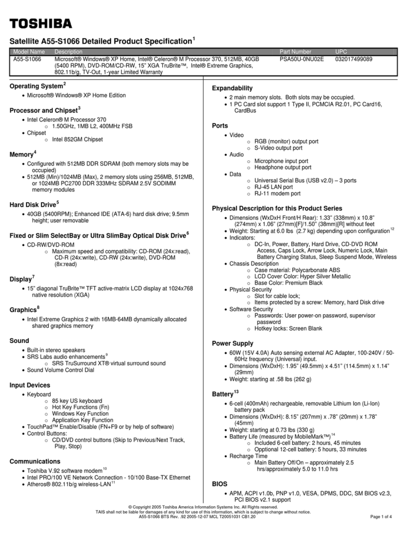 Toshiba A55-S1066 Specifications