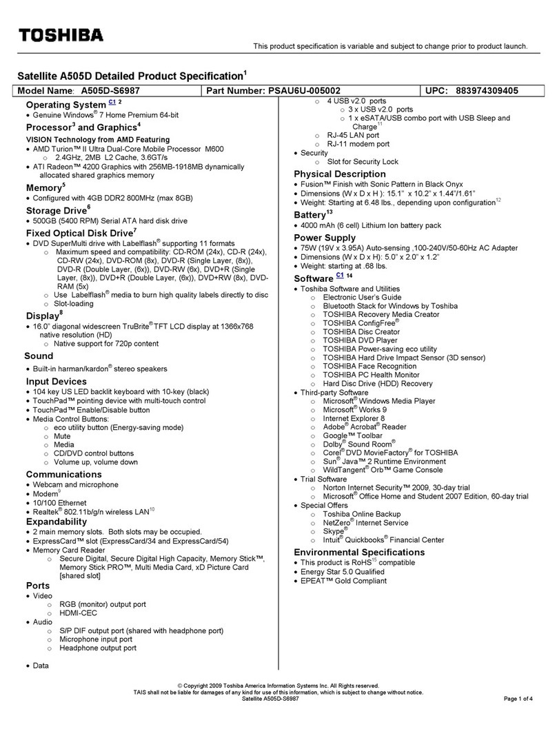 Toshiba A505D-S6987 User manual