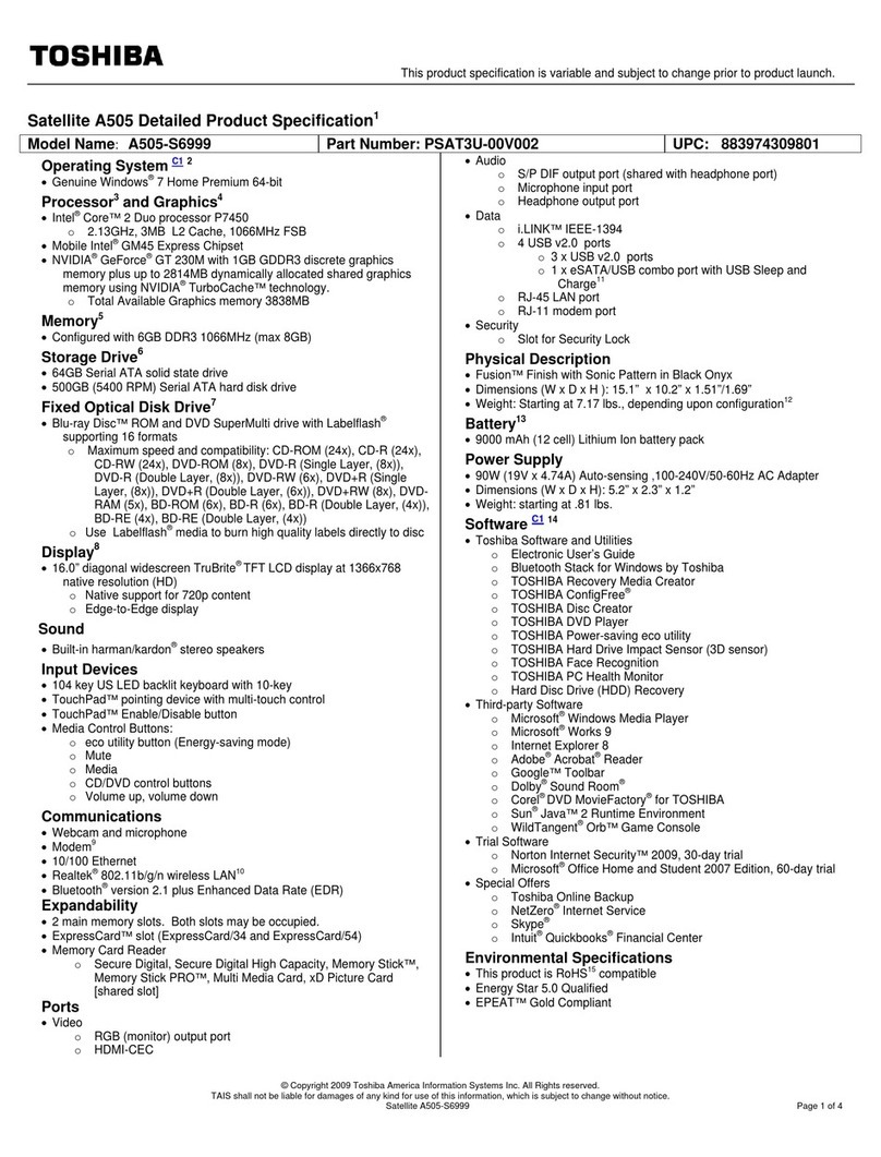 Toshiba A505-S6999 User manual