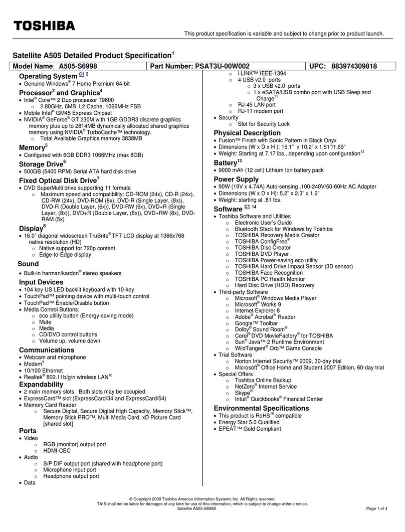 Toshiba A505-S6998 User manual