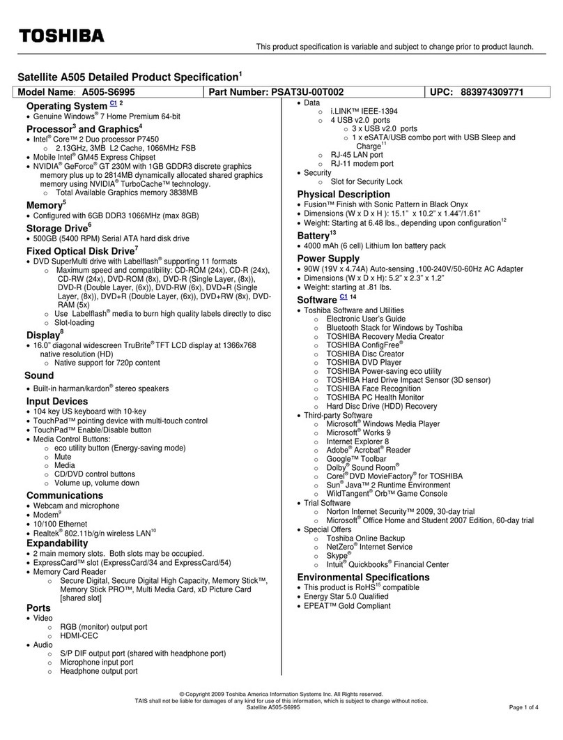 Toshiba A505-S6995 User manual