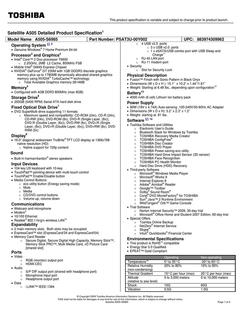 Toshiba A505-S6985 User manual