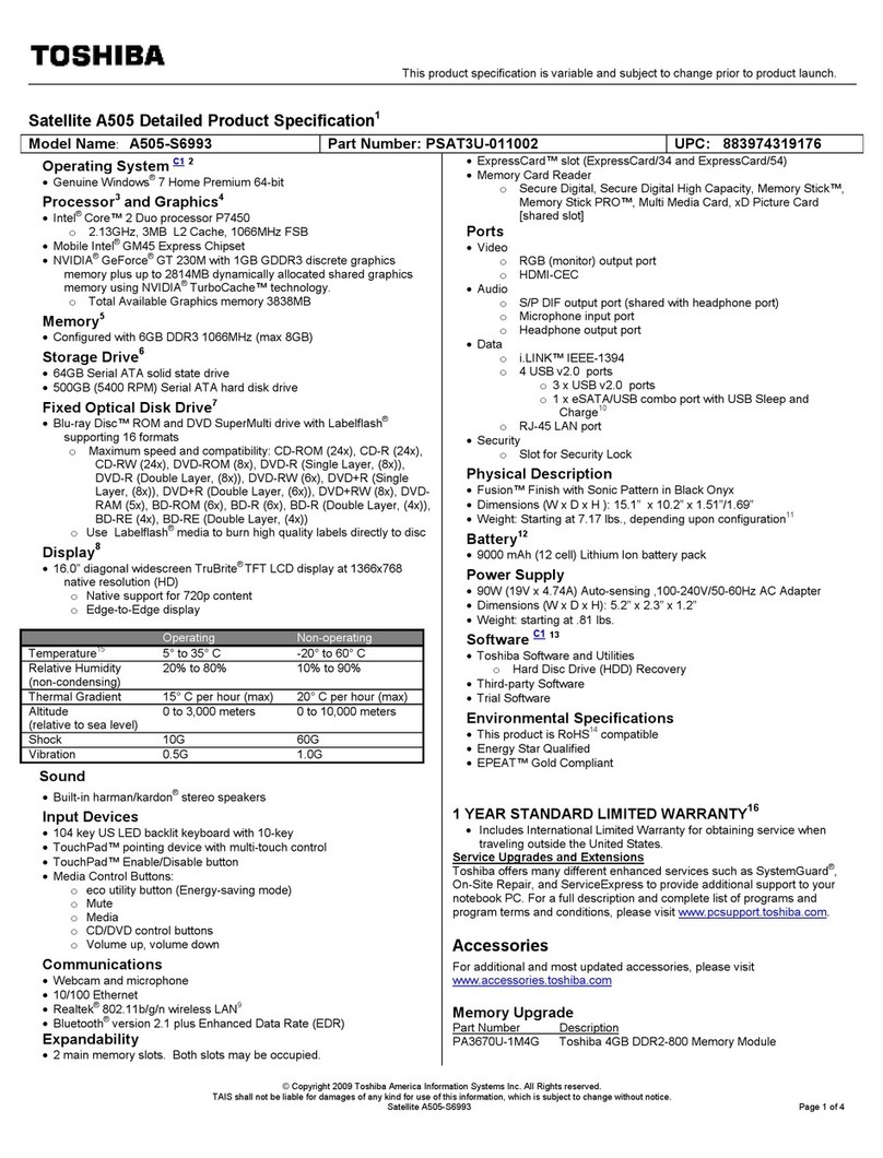 Toshiba A505-S6993 User manual