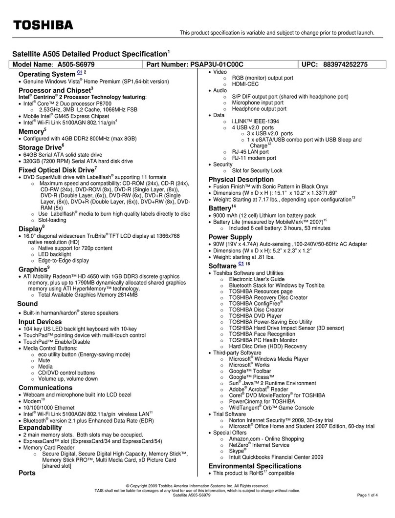Toshiba A505-S6979 User manual