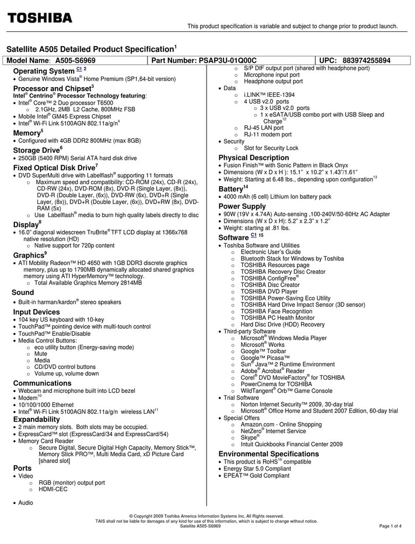 Toshiba A505-S6969 User manual