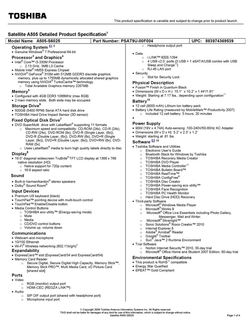 Toshiba A505-S6025 User manual