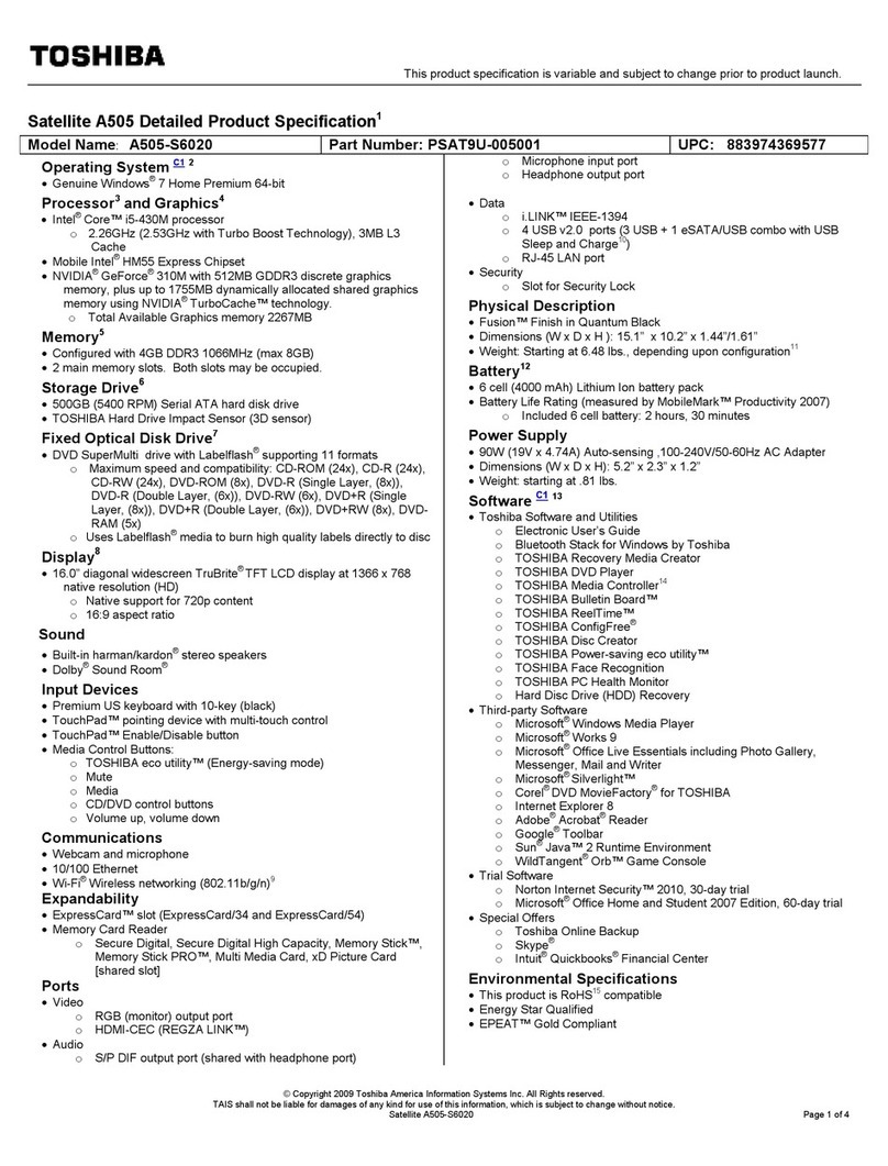 Toshiba A505-S6020 User manual