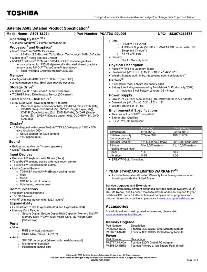 Toshiba A505-S6034 User manual