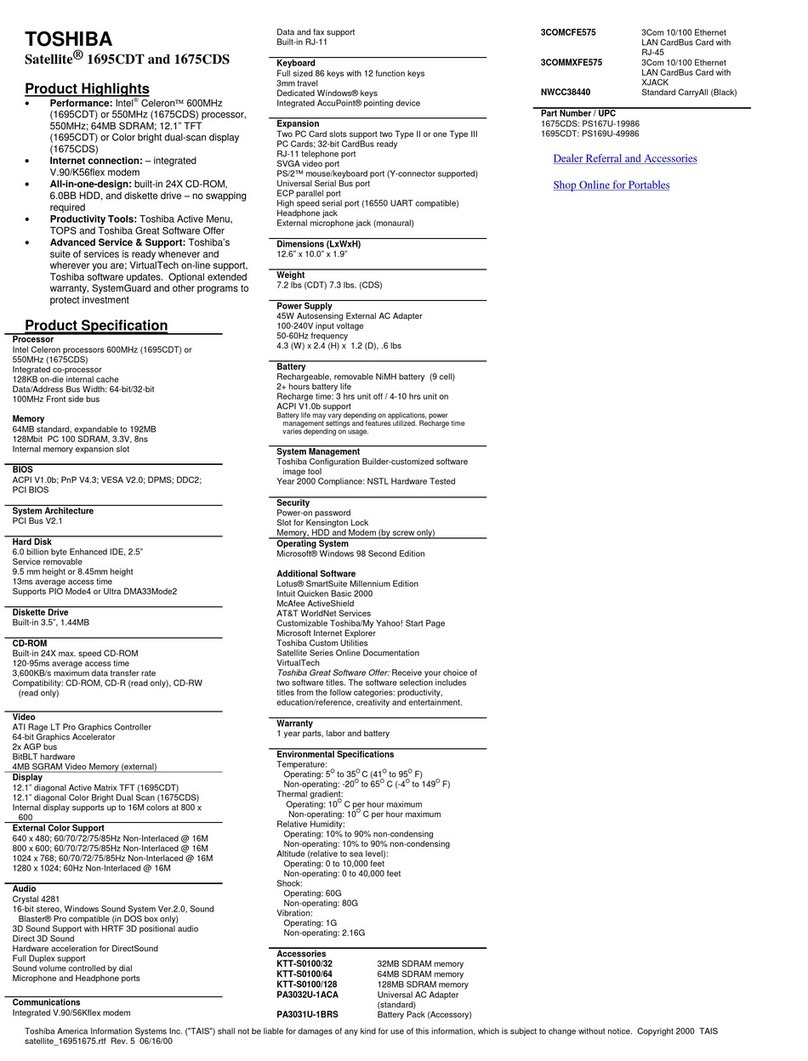Toshiba Satellite 1675CDS User manual