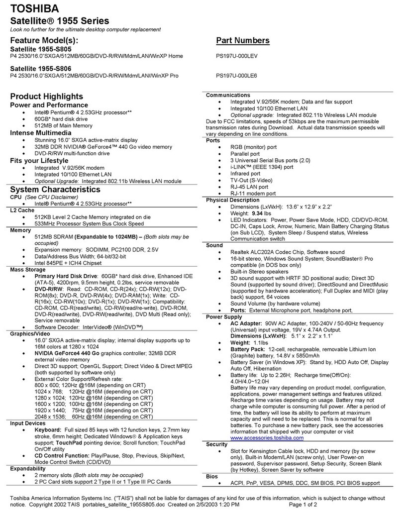 Toshiba Satellite 1955-S805 User manual