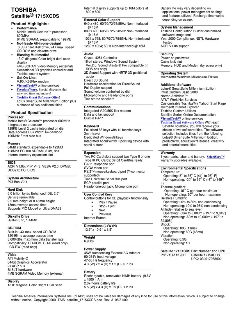 Toshiba Satellite 1715XCDS User manual