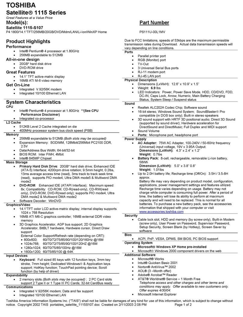 Toshiba 1115-S107 User manual
