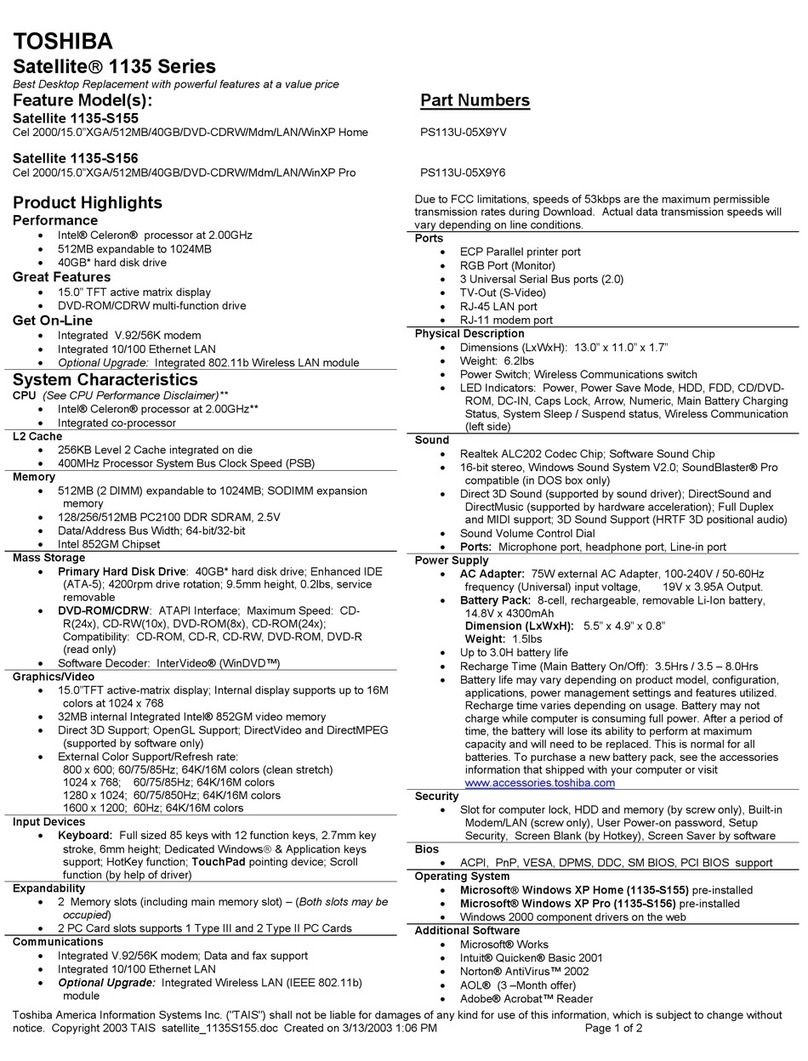 Toshiba 1135-S155 User manual Toshiba 1135-S155 User manual