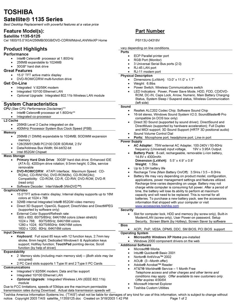 Toshiba 1135-S125 User manual
