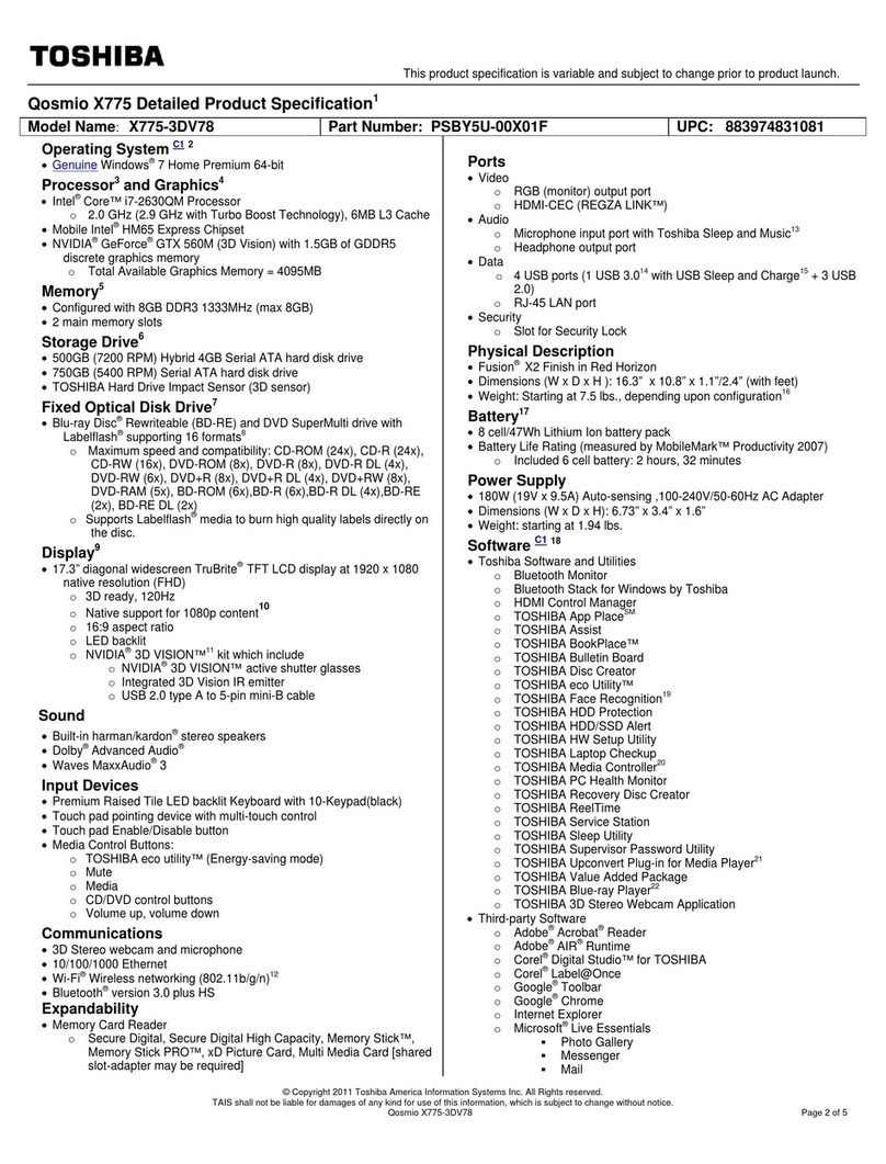 Toshiba X775-3DV78 Specifications