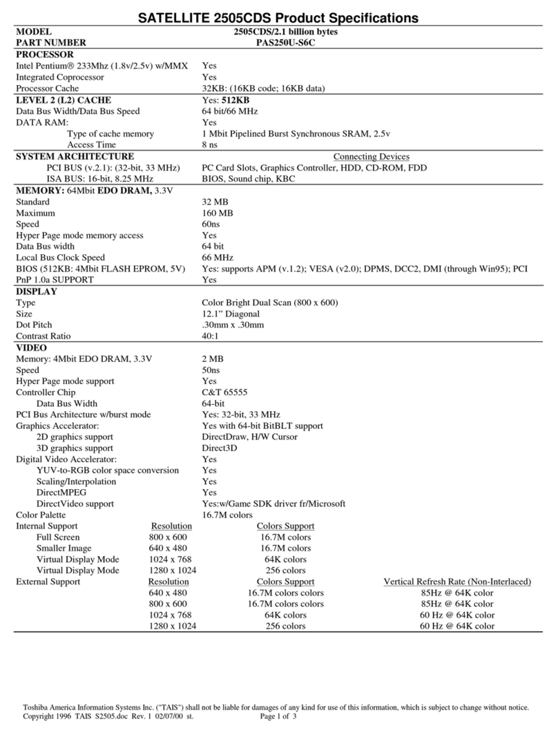 Toshiba Satellite 2505CDS Specifications