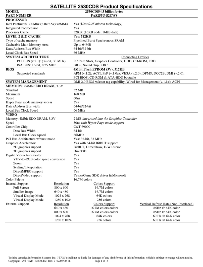 Toshiba Satellite 2530CDS Specifications
