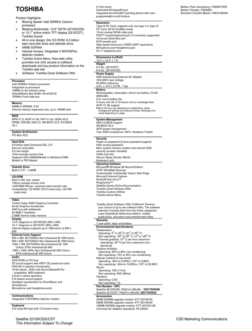 Toshiba Satellite 2210CDT User manual