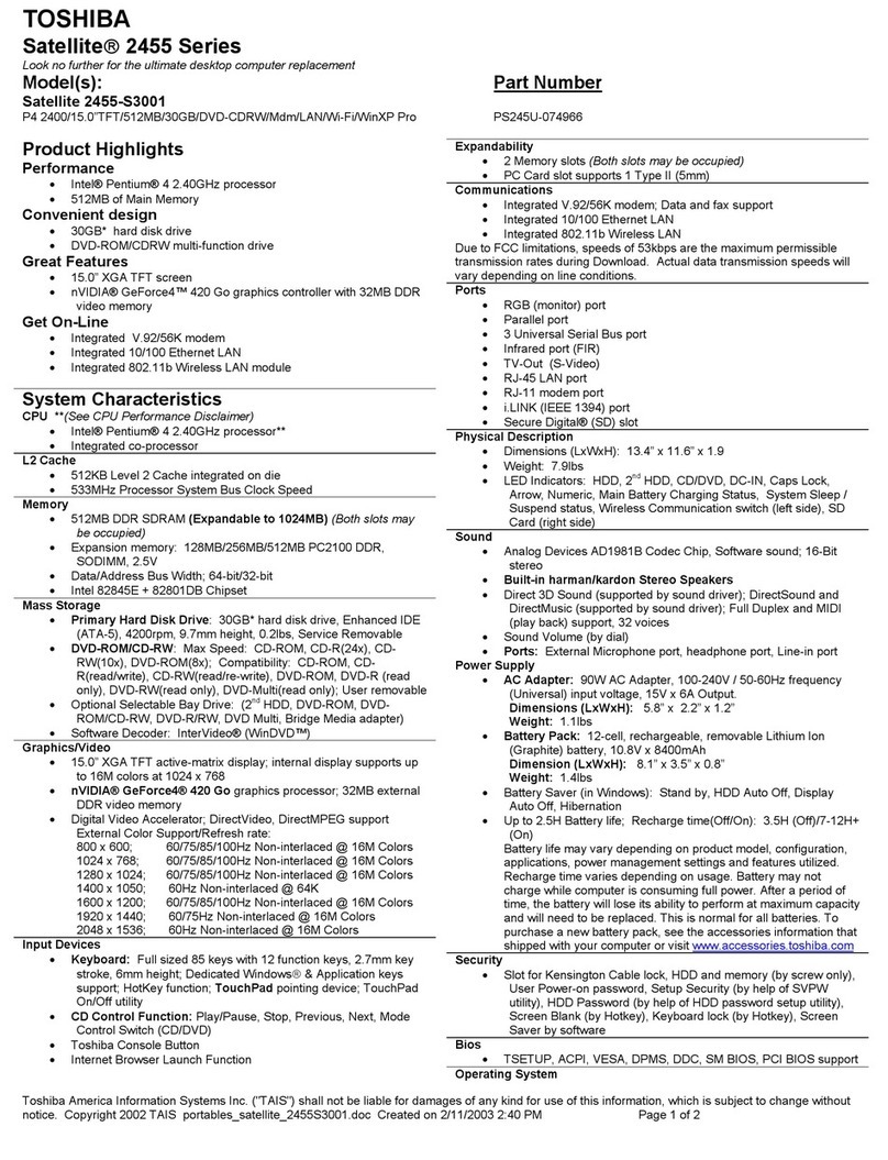 Toshiba 2455-S3001 User manual