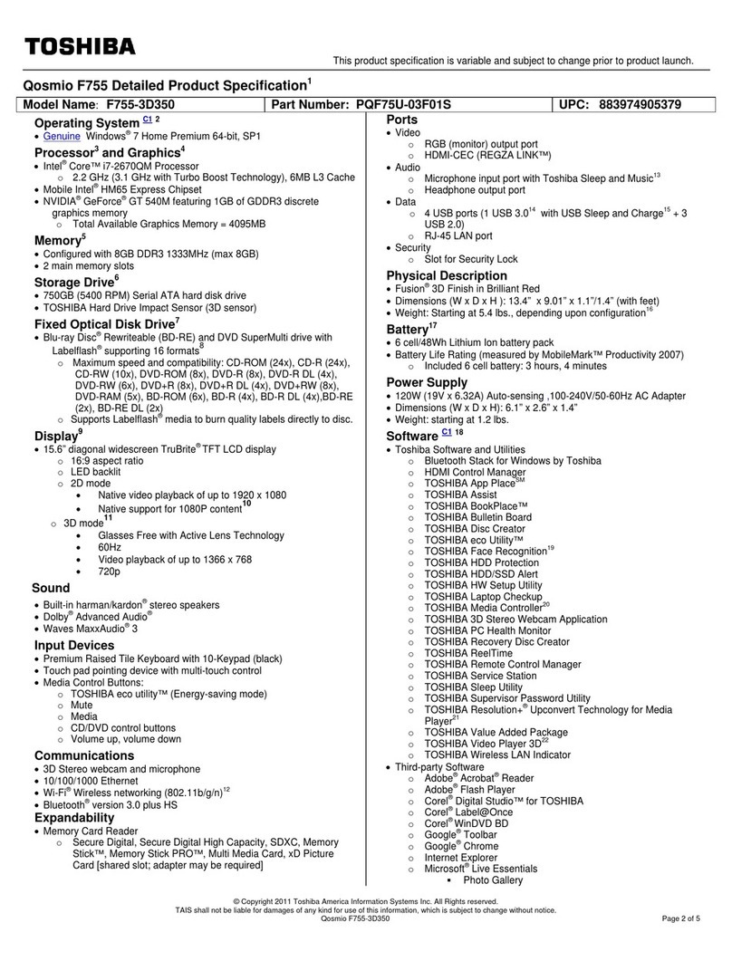 Toshiba F755-3D350 User manual Toshiba F755-3D350 User manual