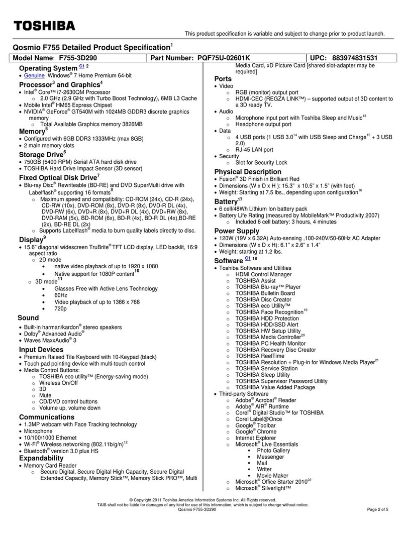 Toshiba Qosmio F755-3D290 User manual