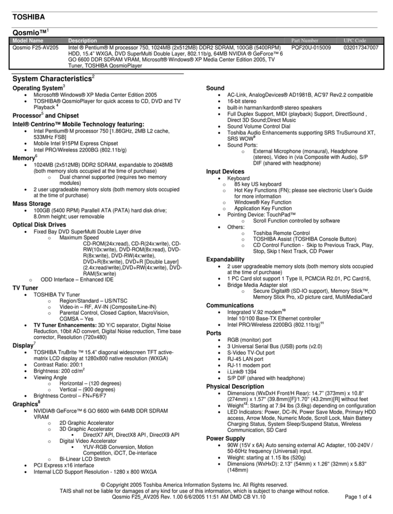 Toshiba F25-AV205 Specifications