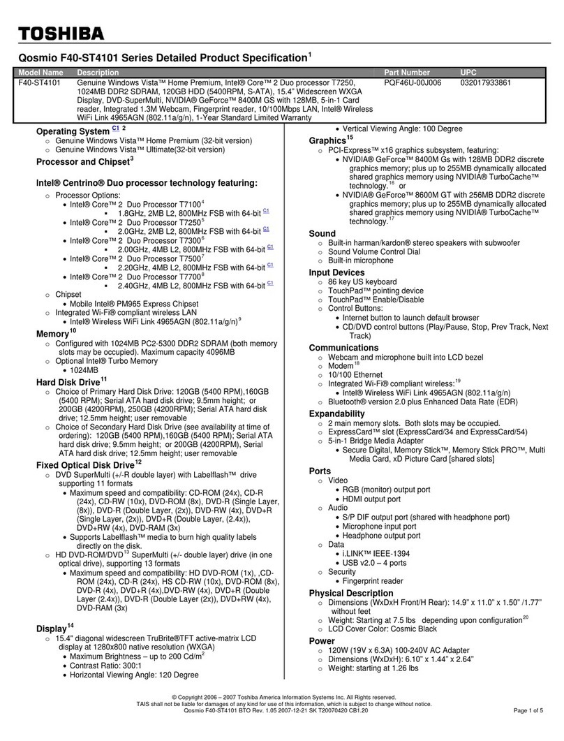 Toshiba Qosmio F40-ST4101 Series Installation instructions