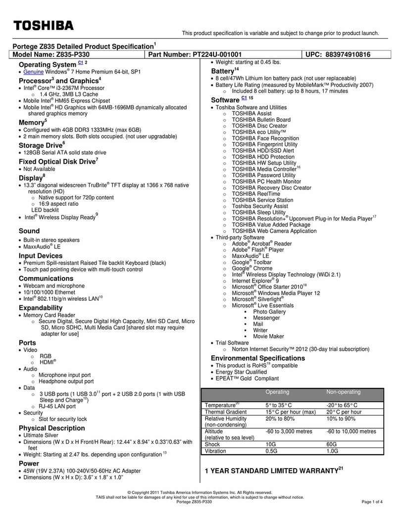 Toshiba Z835-P330 Specifications
