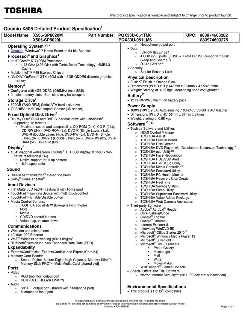 Toshiba Qosmio X505-SP8020 User manual