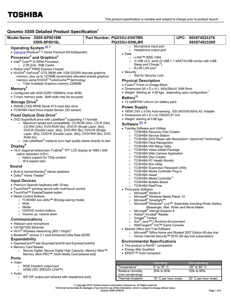 Toshiba Qosmio X505-SP8018 User manual