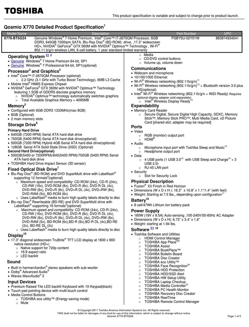 Toshiba X770-BT5G24 Specifications