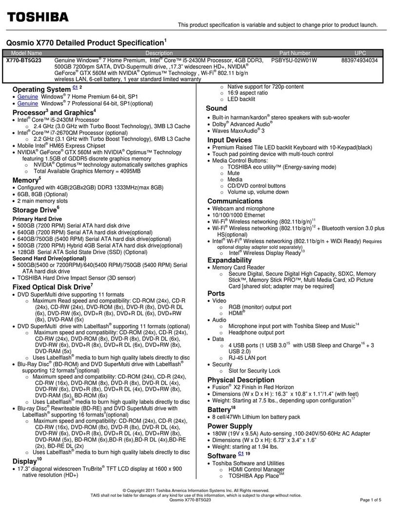 Toshiba X770-BT5G23 User manual