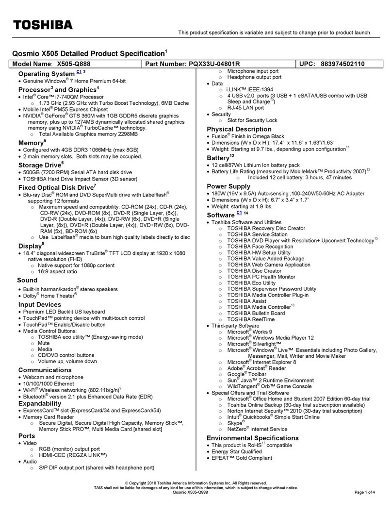 Toshiba X505-Q888 User manual
