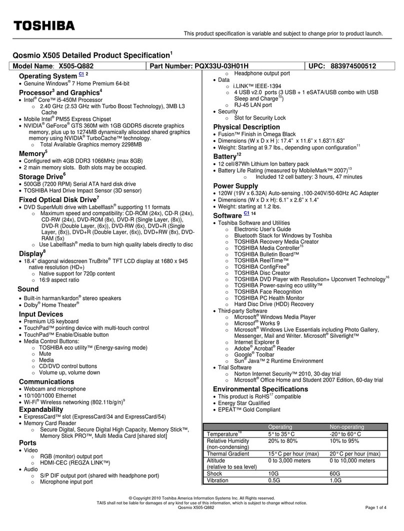 Toshiba X505-Q882 Specifications