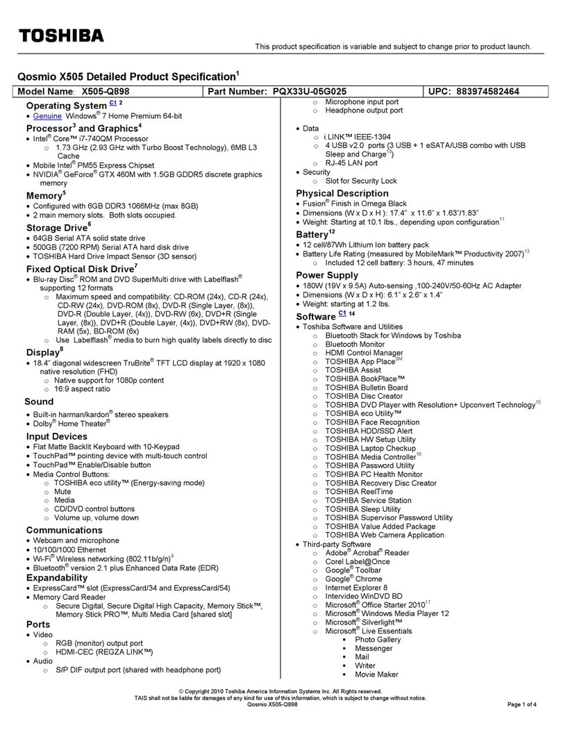 Toshiba X505-Q898 User manual