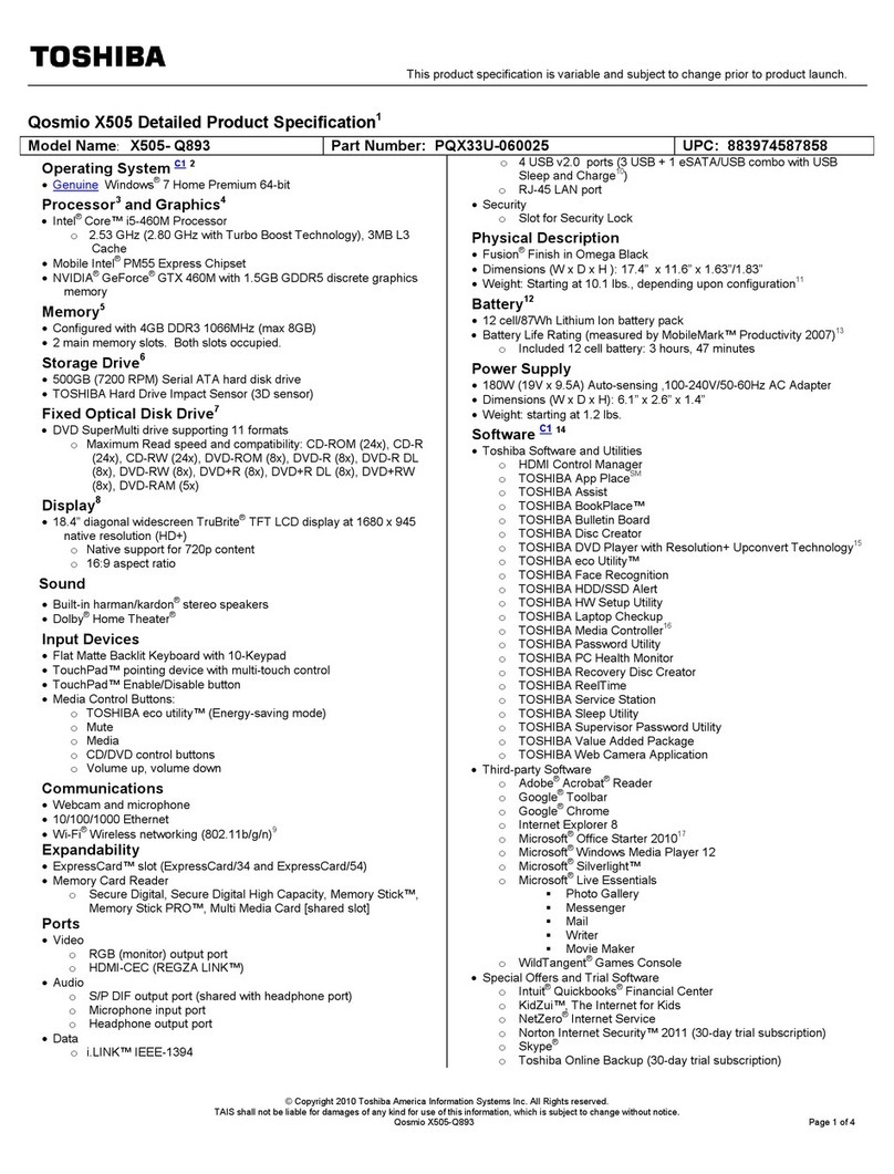 Toshiba X505-Q893 User manual
