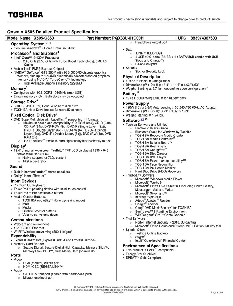 Toshiba X505-Q860 User manual