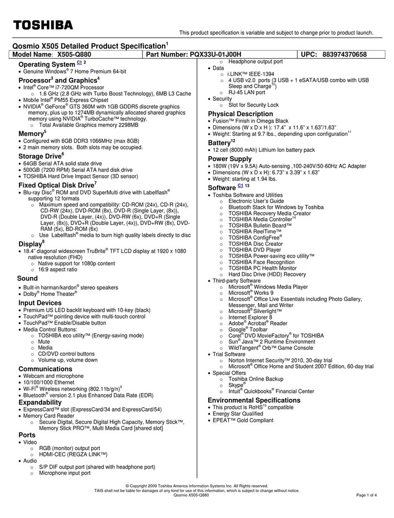 Toshiba X505-Q880 User manual