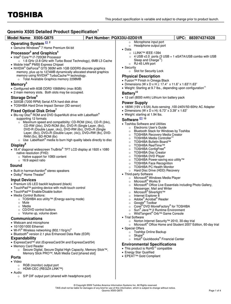 Toshiba X505-Q875 User manual